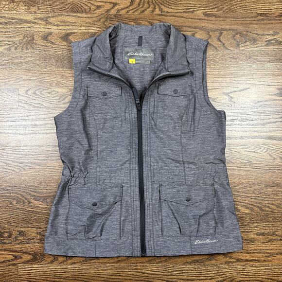 Eddie Bauer Vest Womens Large Gray Travex Utility Full Zip Pockets Travel Trail - Picture 1 of 8